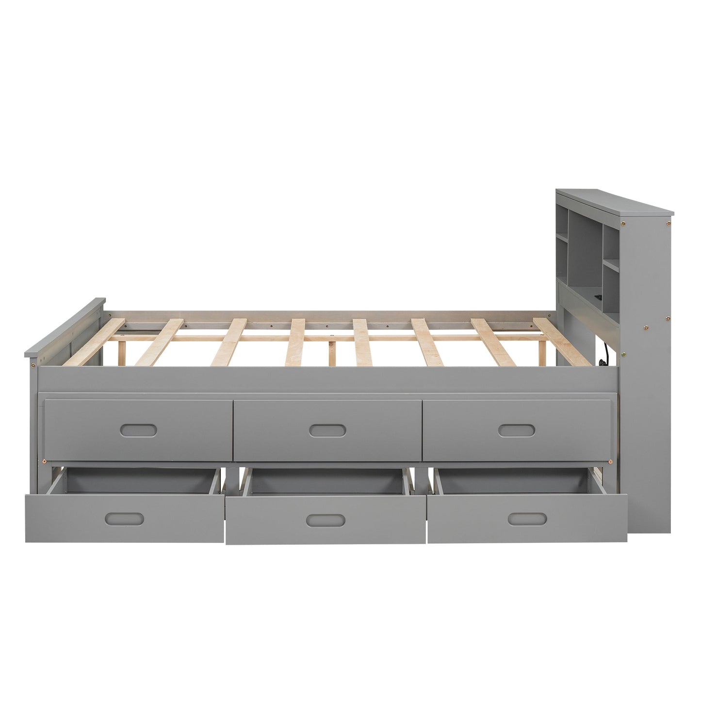 Full Size Platform Bed with Storage Headboard, USB, Twin Size Trundle