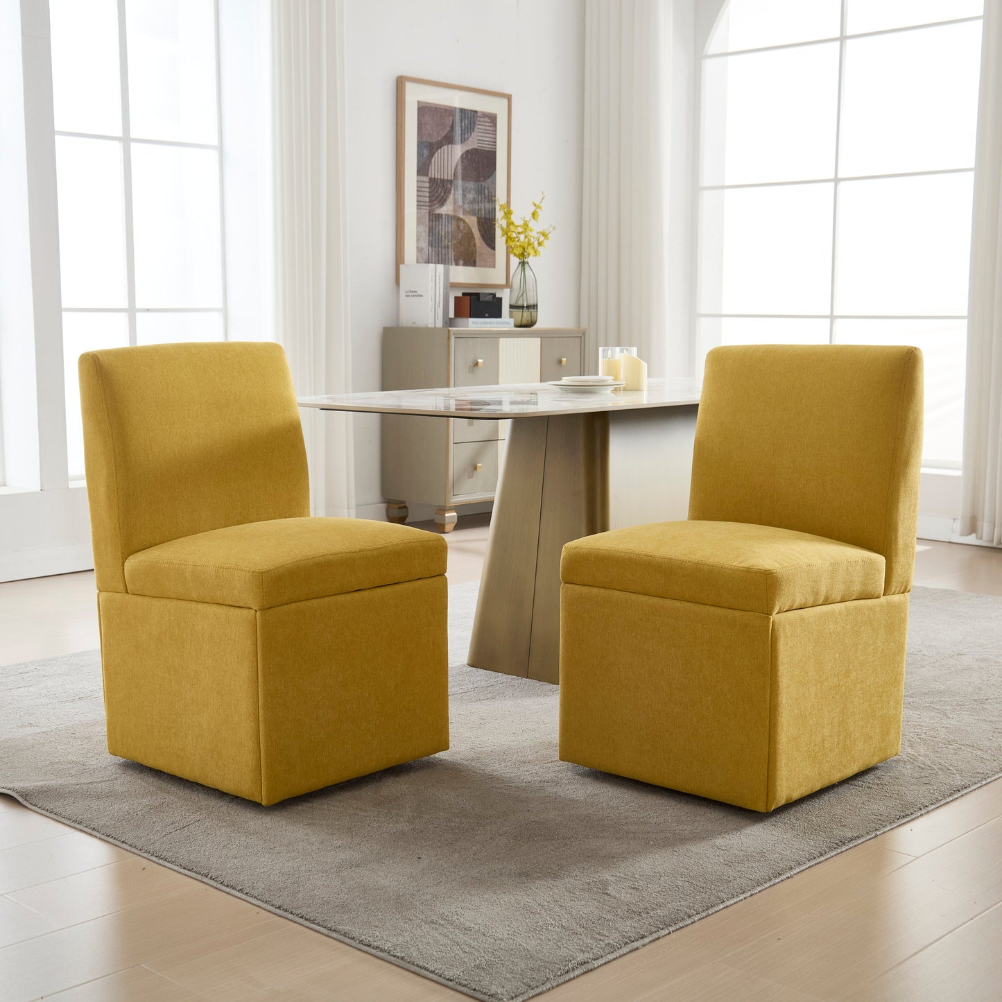 360 Degree Swivel Upholstered Dining Chairs Set of 2 Swivel Dining