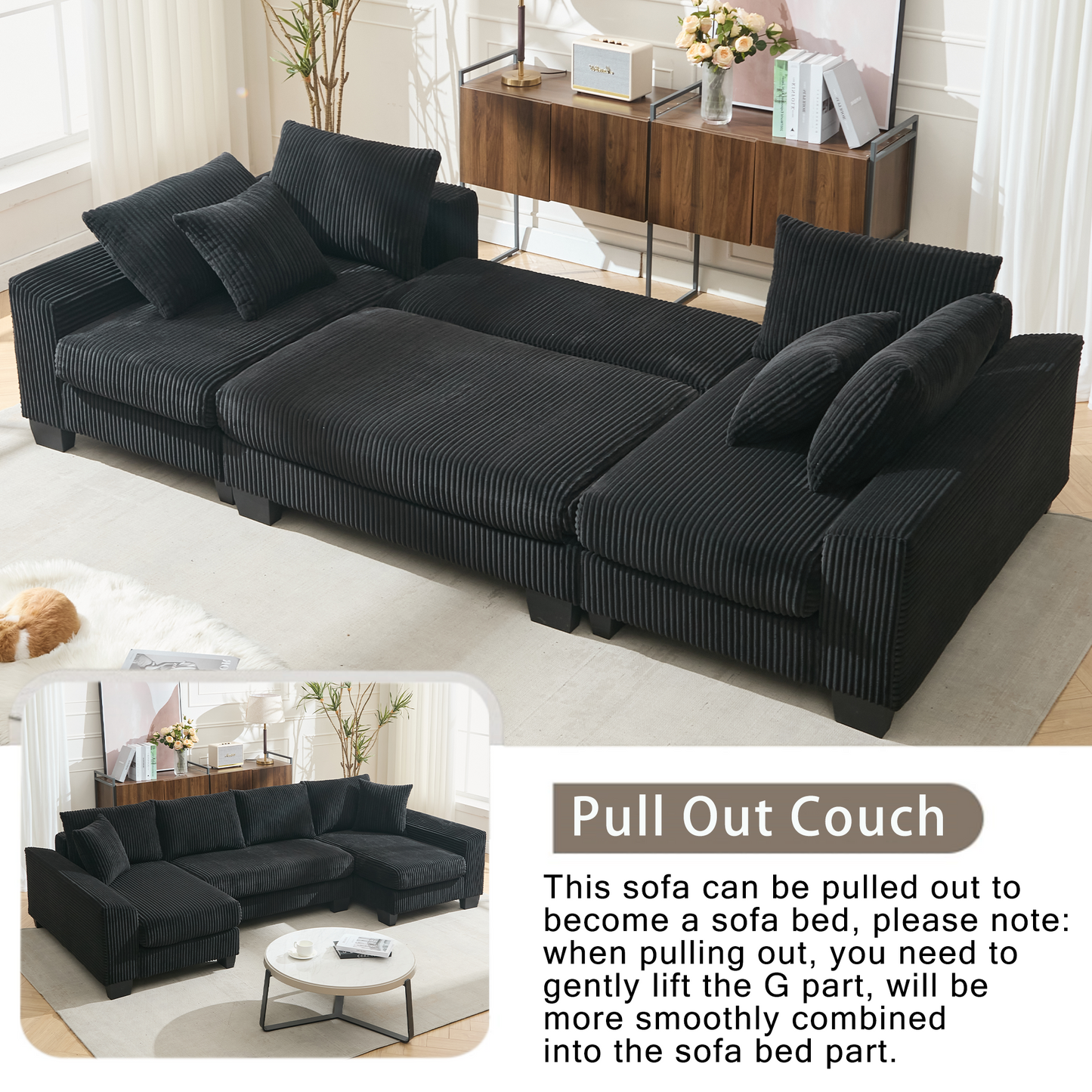 114' Sleeper Sofa,U Shaped Sofa , Pull Out Bed,Convertible Oversize 2