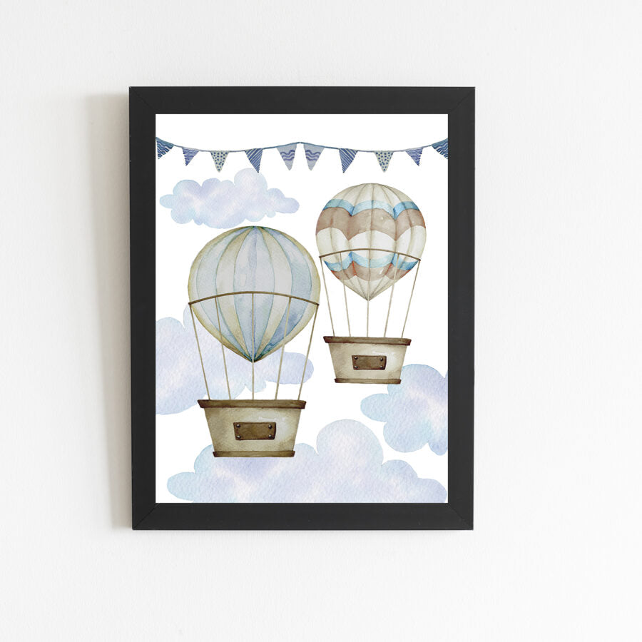 Poster "2 hot air balloons" black frame, A3 format
