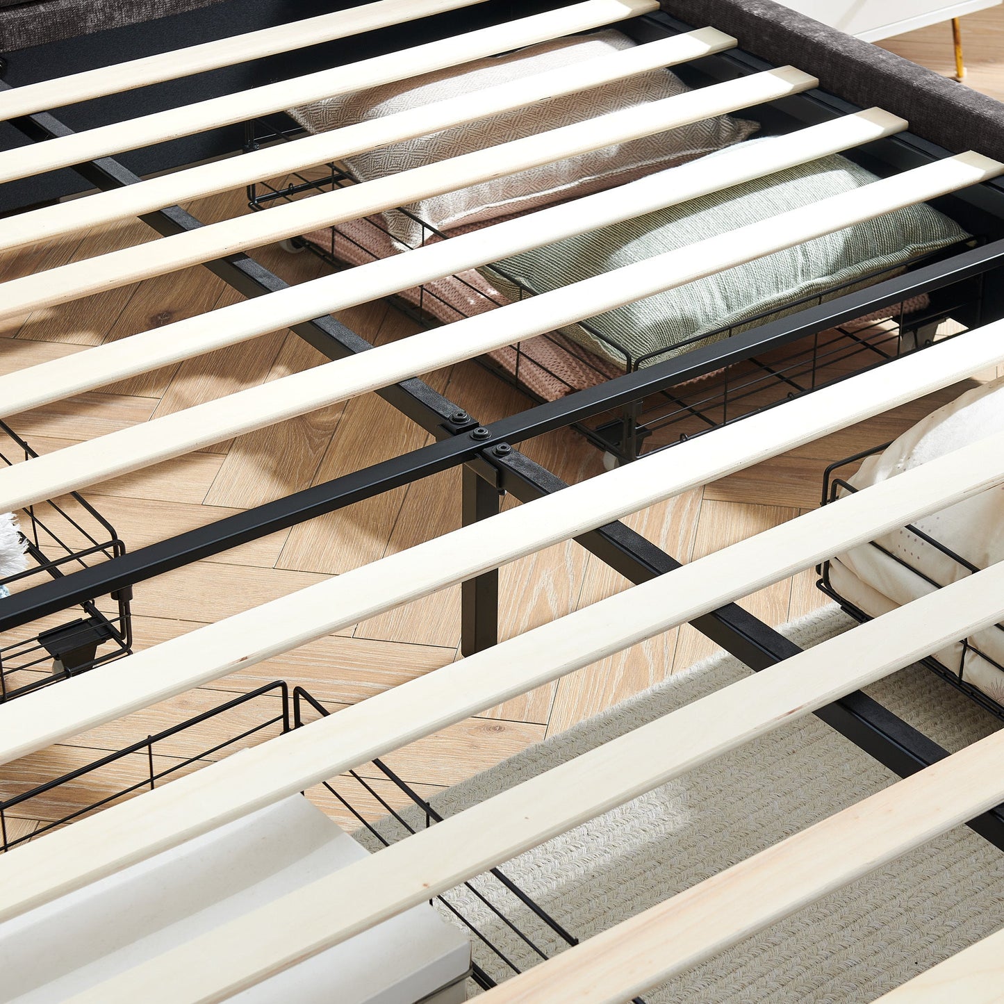 Queen size cushioned bed, comfortable cushioned bed frame, headboard