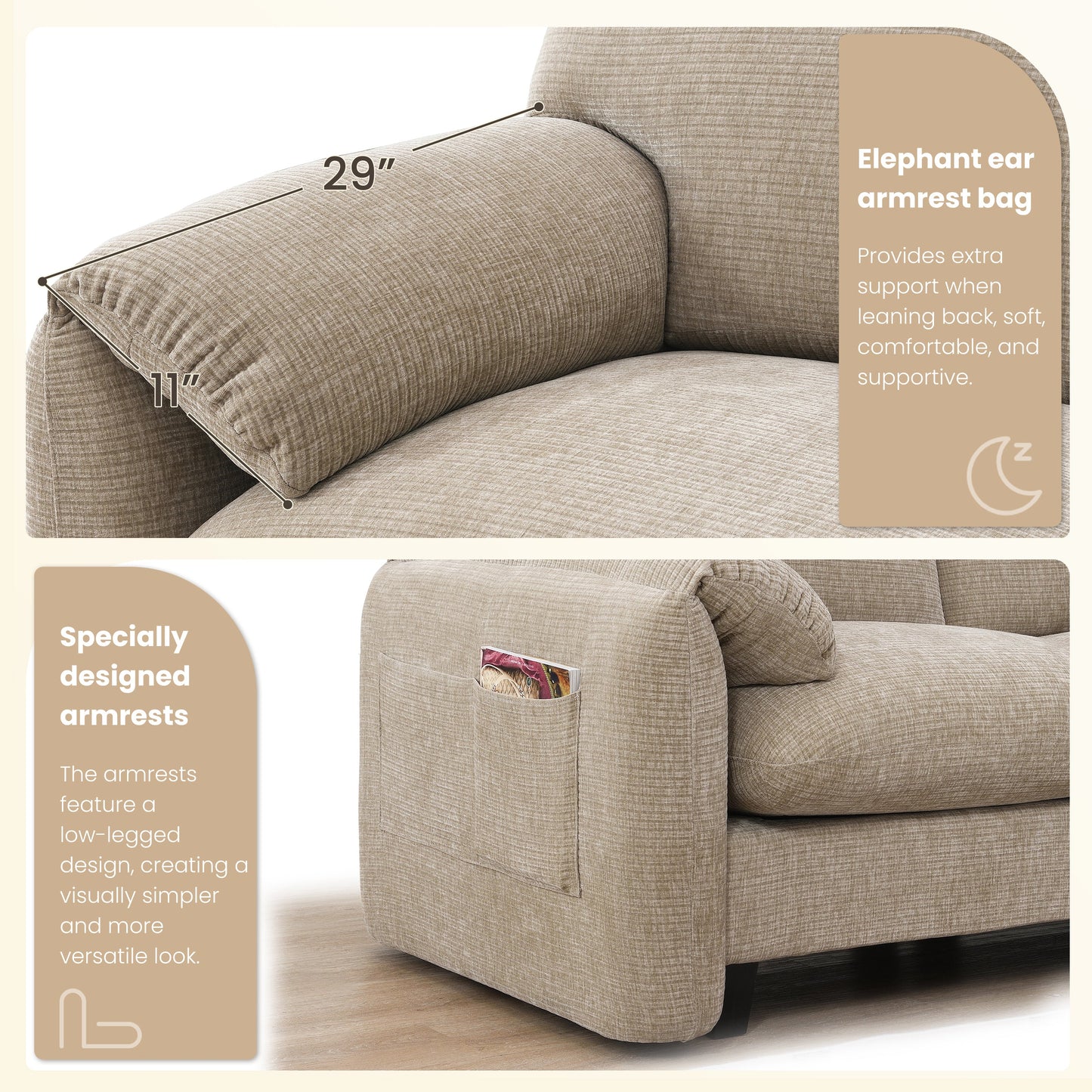 108' Modular Sectional Sofa, L-Shape with 31.5' Extra-Wide Seat