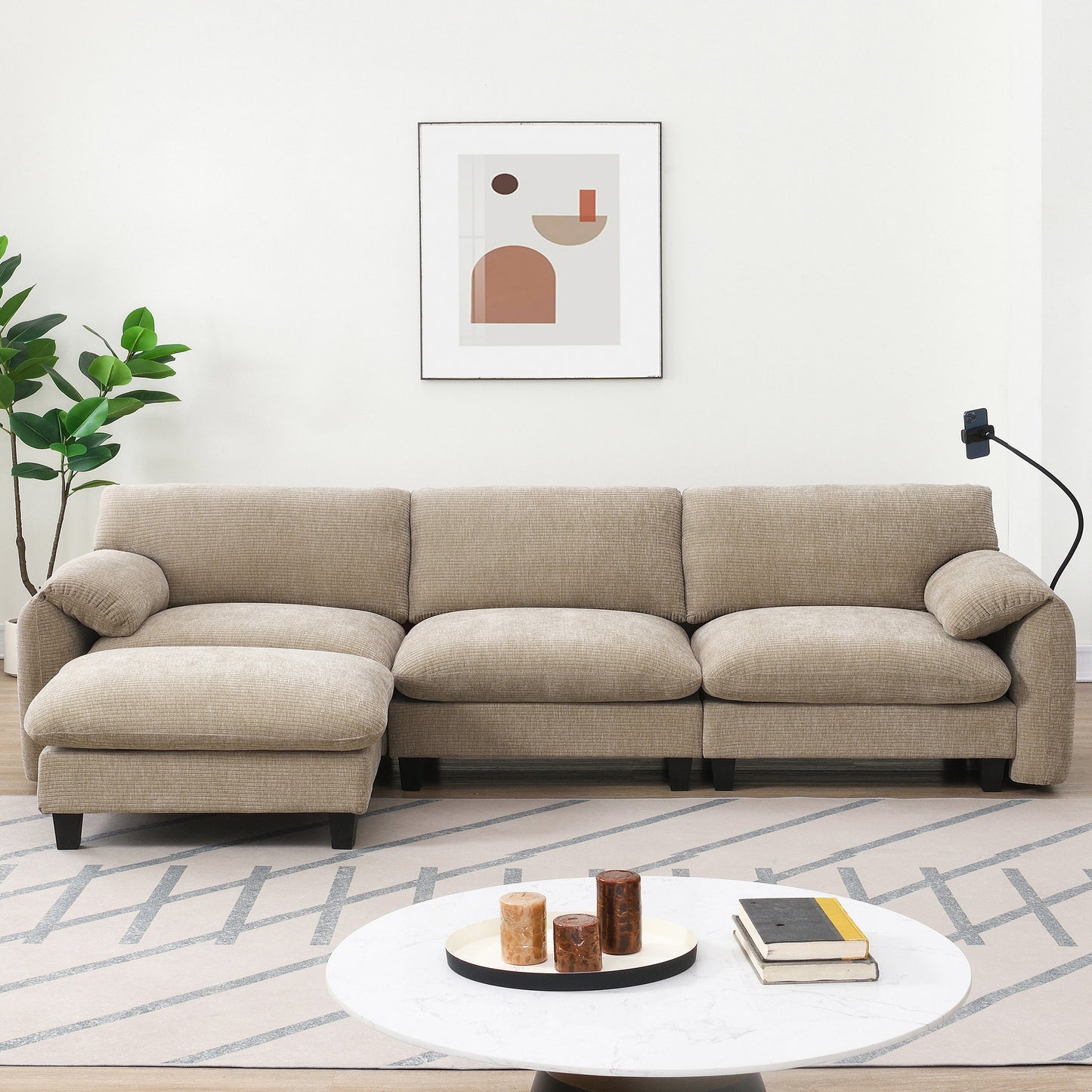 108' Modular Sectional Sofa, L-Shape with 31.5' Extra-Wide Seat