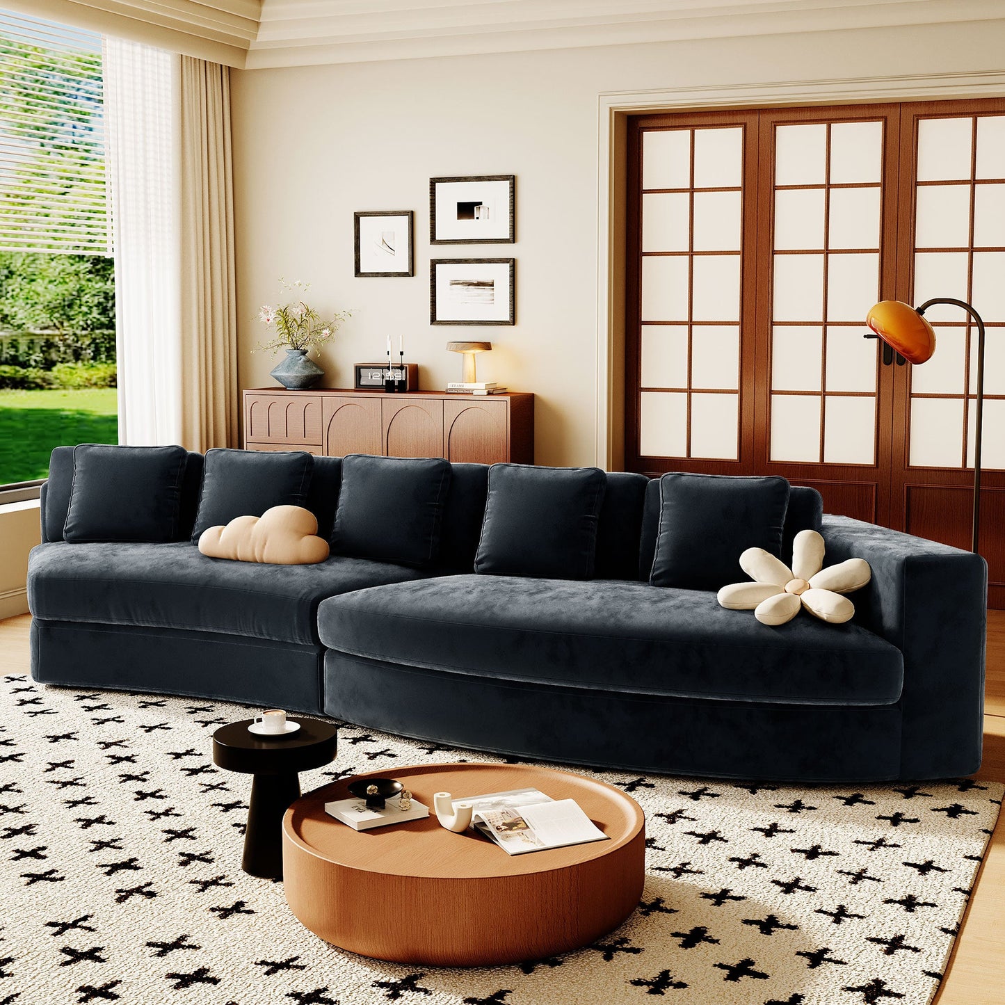 115.7' Pure Foam Modular Sofa, 2-Piece Set with 5 Cushions, 4-Seater,