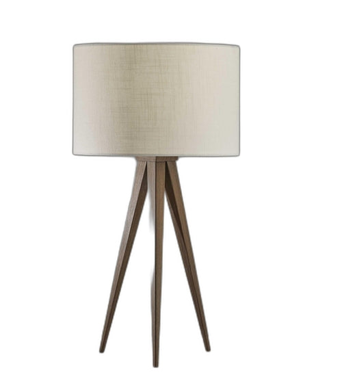 26" Brown And White Tripod Floor Lamp With Brown Linen Drum Shade