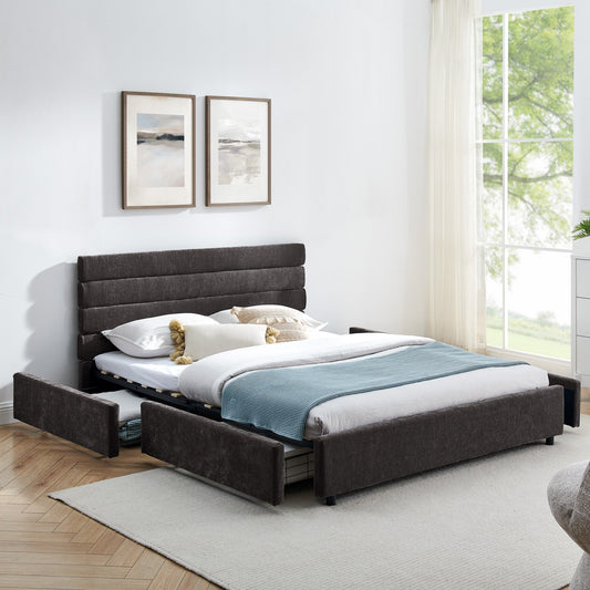Queen size cushioned bed, comfortable cushioned bed frame, headboard