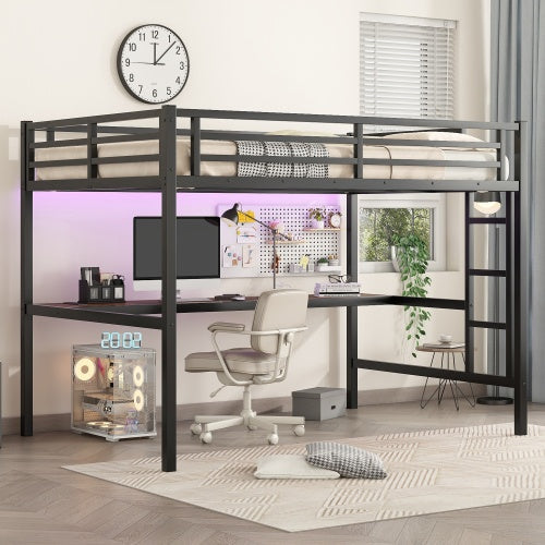 LuneluX_Home – Full Metall Loft Bed with Desk & Ambient Light