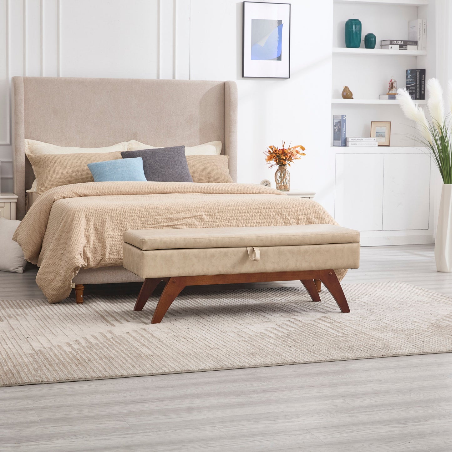 Teddy wool fabric, solid wood feet for solid weighing, and bed end