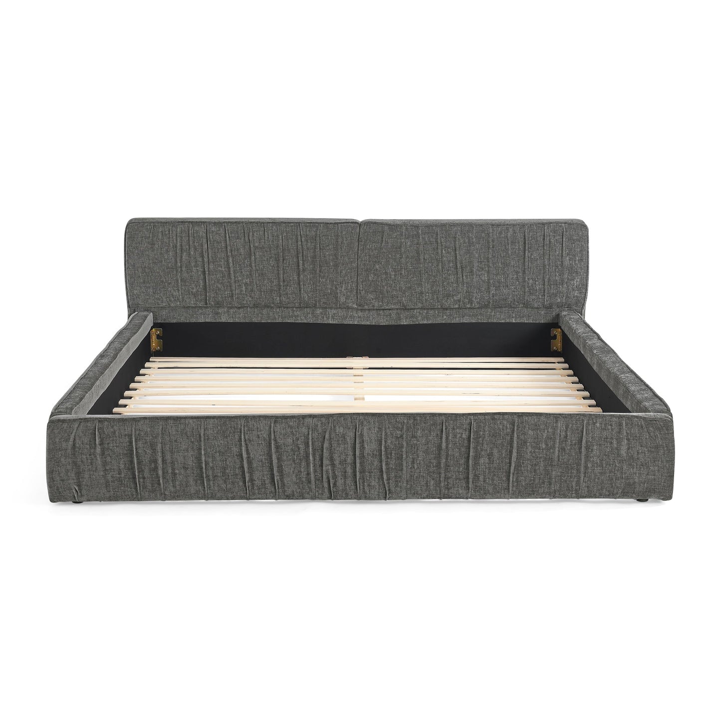 Modern Queen Size Upholstered Bed Frame with Chenille Fabric and