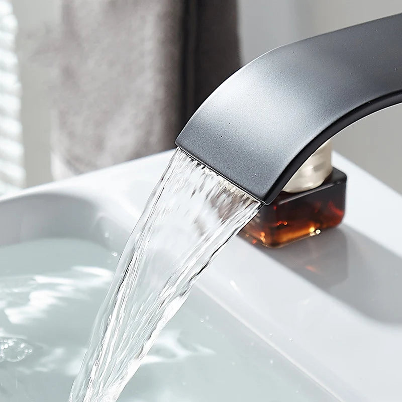 Bathroom Copper Core Waterfall Basin Faucet Stainless Steel Kitchen