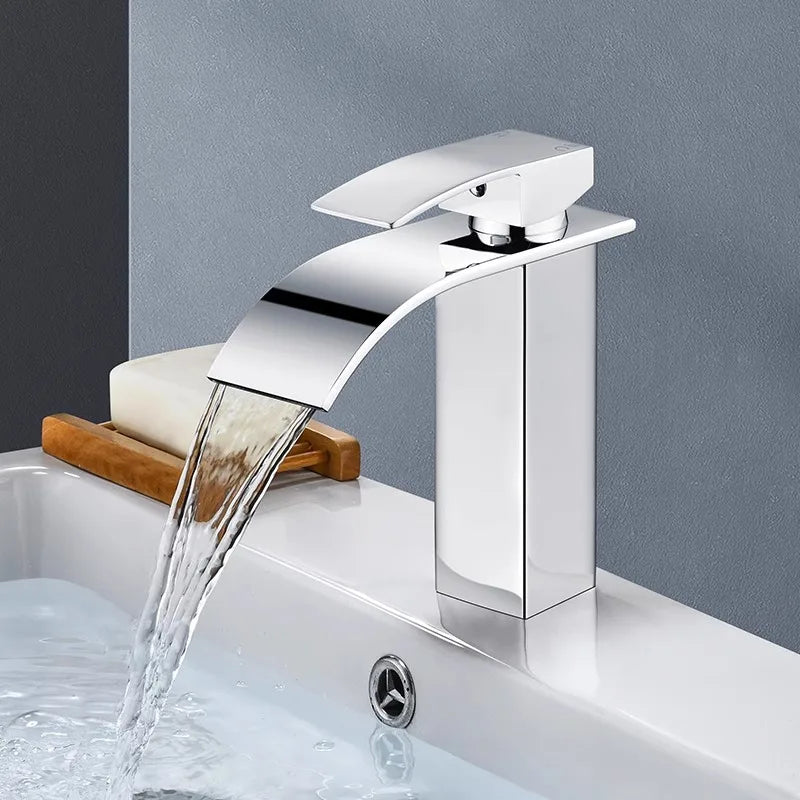 Bathroom Copper Core Waterfall Basin Faucet Stainless Steel Kitchen