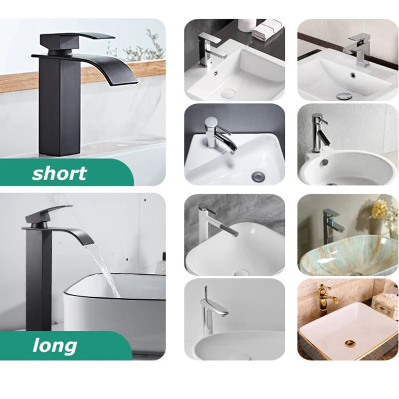 Bathroom Copper Core Waterfall Basin Faucet Stainless Steel Kitchen