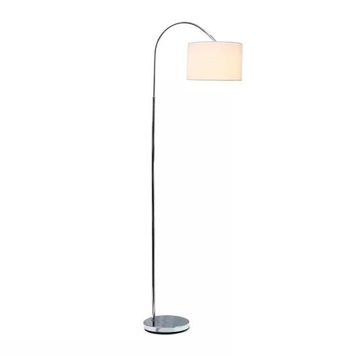 Modern Mid-Century Floor Lamp in Brushed Nickel Finish with White Drum