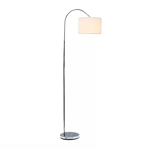 Modern Mid-Century Floor Lamp in Brushed Nickel Finish with White Drum