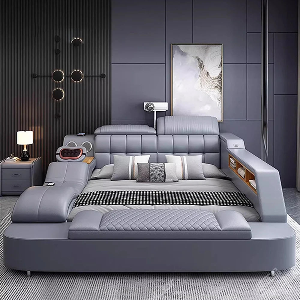 Linlamlim Luxury King Size Genuine Leather Bed / Tech Smart Bed /