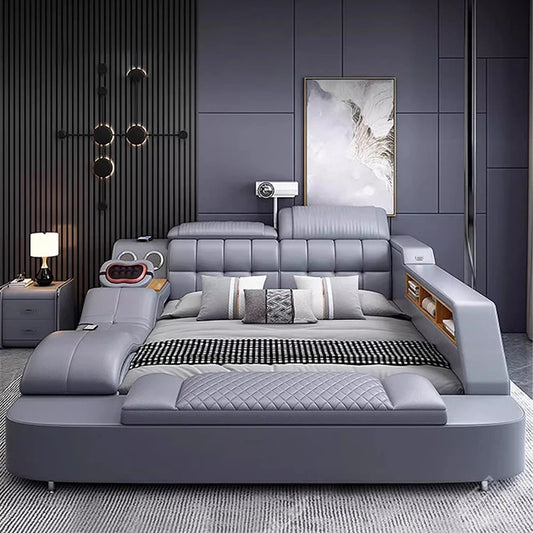 Linlamlim Luxury King Size Genuine Leather Bed / Tech Smart Bed /