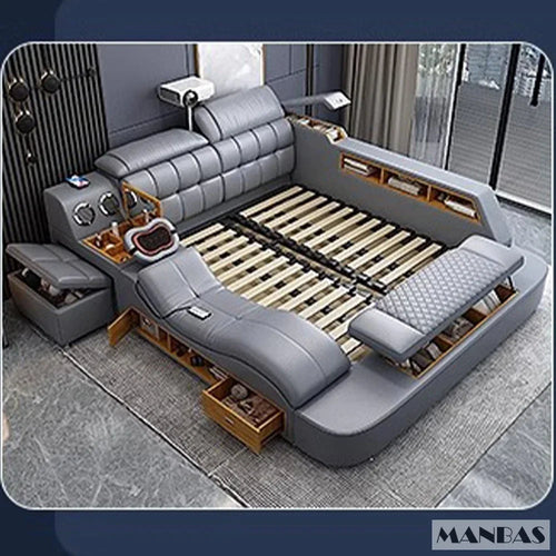 Linlamlim Luxury King Size Genuine Leather Bed / Tech Smart Bed /