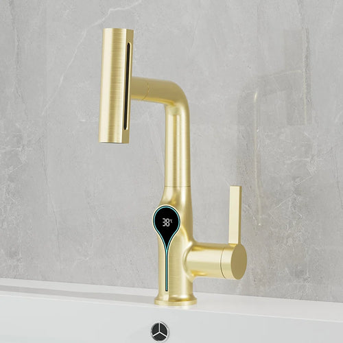 Waterfall Temperature Digital Display Basin Faucet Lift Up Down Stream