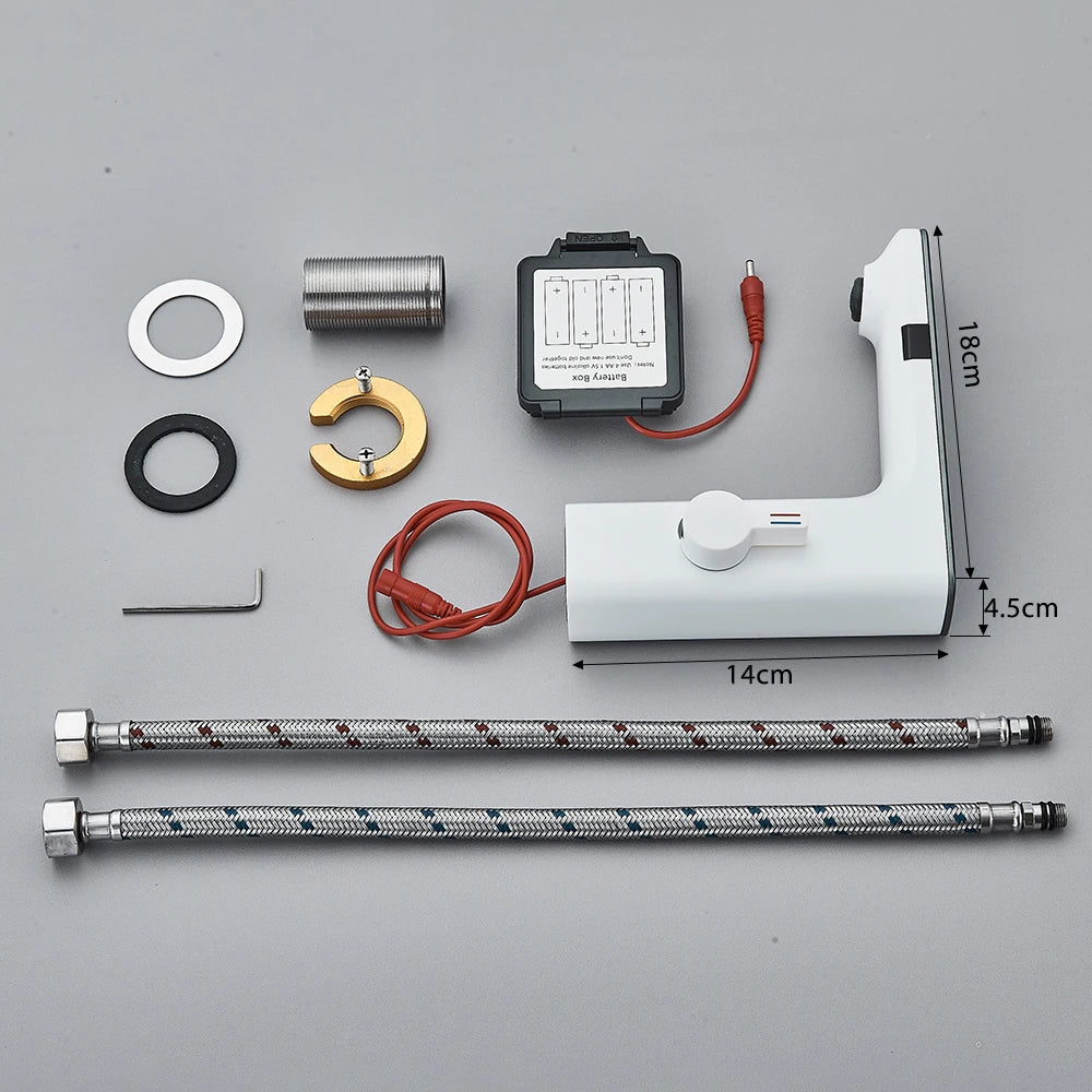 White Smart Sensor Basin Faucet Screen Digital Display Hot Cold Water