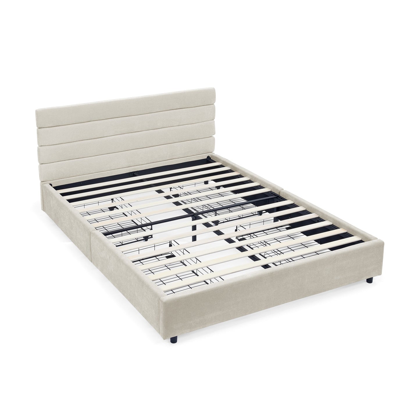 Modern Queen Size Cushioned Bed Frame with Headboard and Storage