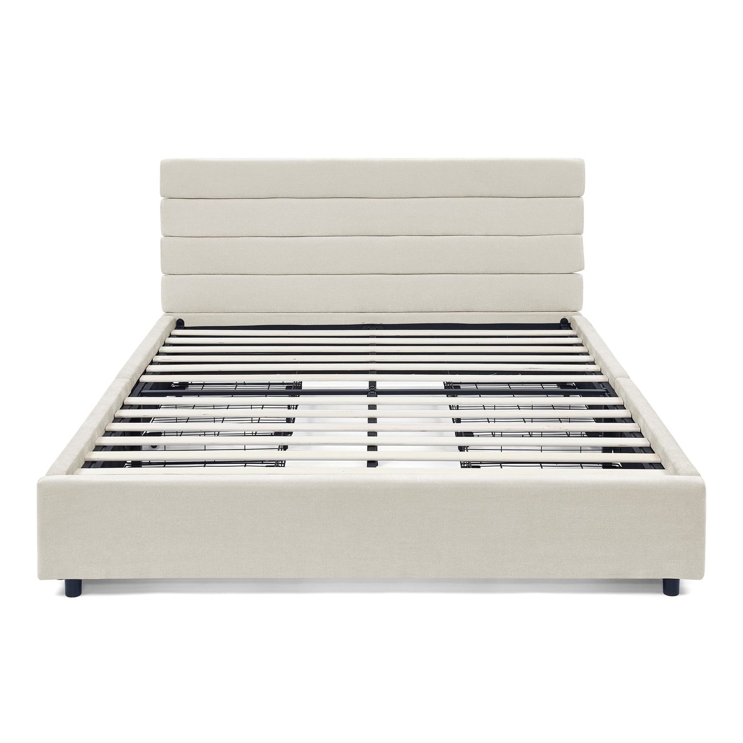 Modern Queen Size Cushioned Bed Frame with Headboard and Storage