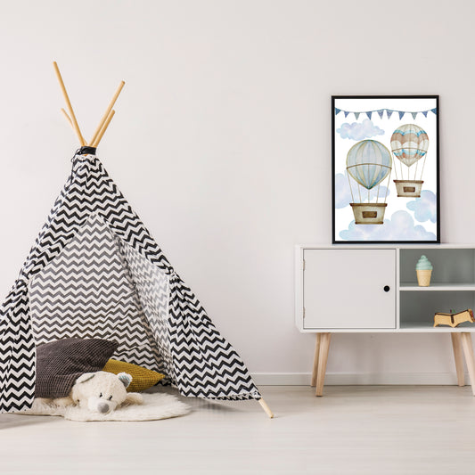 Poster "2 hot air balloons" black frame, A3 format