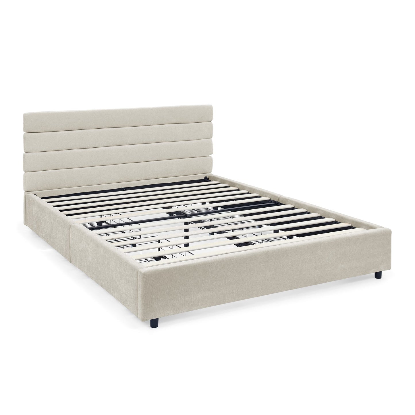 Modern Queen Size Cushioned Bed Frame with Headboard and Storage