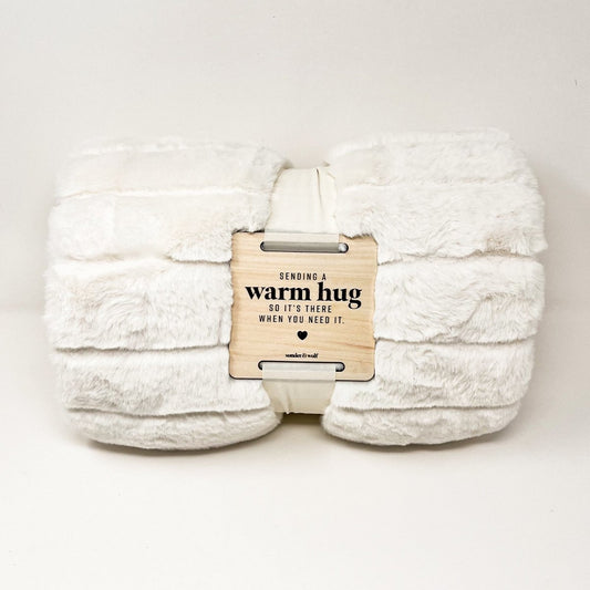 Faux Fur Blanket with Warm Hug Wooden Tag