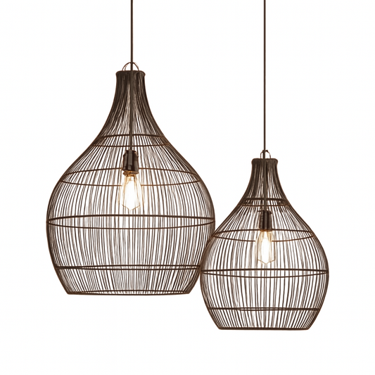 Set of 2 Wireframe Teardrop Pendant Lights – Minimalist Metal Hanging