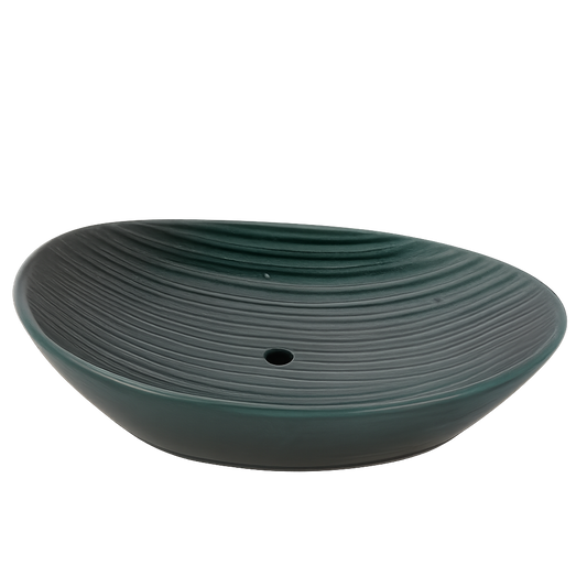 Modern Green Ceramic Vessel Sink – Textured Concentric Design | Glossy